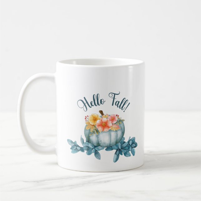 Watercolor Blue Pumpkin Herbstlaube Kaffeetasse (Links)
