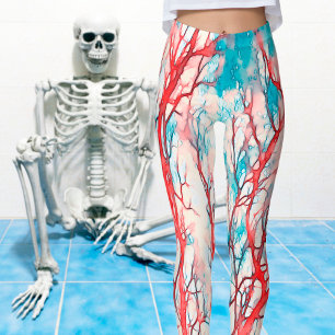 Watercolor Blue Red Coral or Cool Creepy Veins Leggings