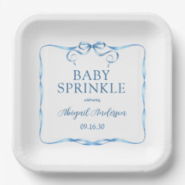 Watercolor Blue Ribbon Baby Sprinkle Pappteller