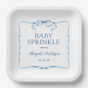 Watercolor Blue Ribbon Baby Sprinkle Pappteller