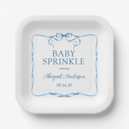 Watercolor Blue Ribbon Baby Sprinkle Pappteller