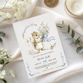 Watercolor Blue Ribbon Squirrel Baby Shower Einladung