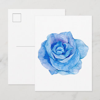  Watercolor blue rose flower illustration Postkarte