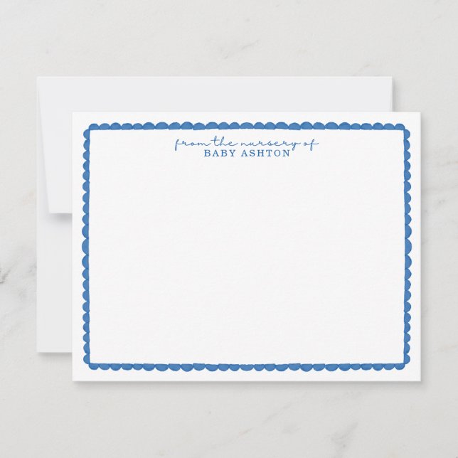 Watercolor Blue Scalloped Nursery Note Card Ankündigung (Vorderseite)