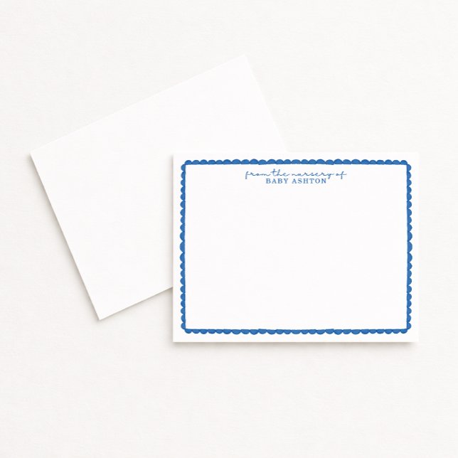 Watercolor Blue Scalloped Nursery Note Card Ankündigung (Von Creator hochgeladen)