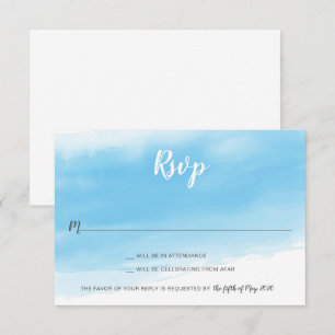Watercolor Blue Seaside RSVP Card Einladung