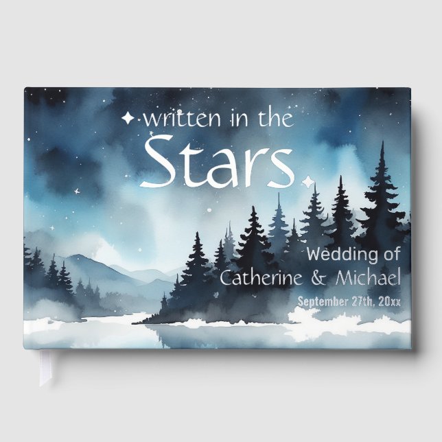 Watercolor Blue Starry Night Sky Celestiding Weddi Gästebuch (Vorderseite)