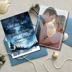 Watercolor Blue Starry Night Sky Celestiding Weddi Save The Date