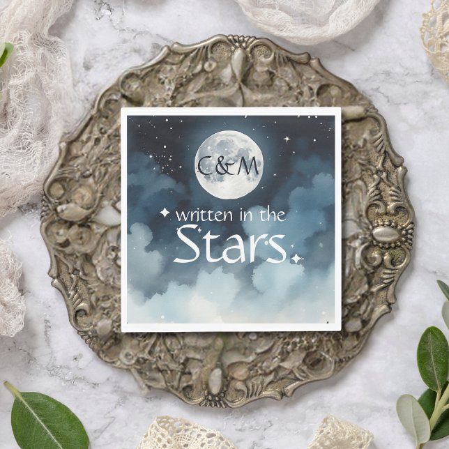 Watercolor Blue Starry Night Sky Celestiding Weddi Serviette (Von Creator hochgeladen)