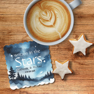 Watercolor Blue Starry Night Sky Celestiding Weddi Untersetzer