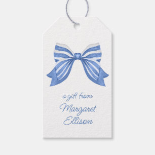 Watercolor Blue Striped Bow Geschenketiketten Geschenkanhänger