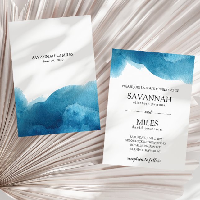 Watercolor Blue Wash Wedding Einladung (Von Creator hochgeladen)