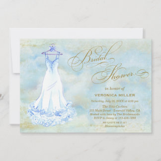 Watercolor Blue Wedding Gown Brautparty Einladung