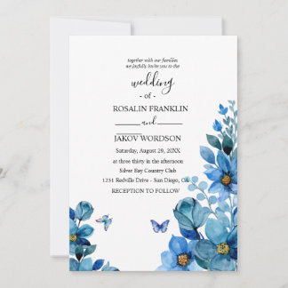 watercolor blue wedding Invitation Einladung