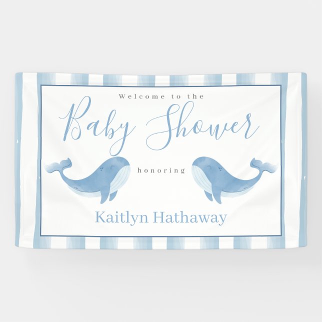Watercolor Blue Whale Baby Dusche Willkommen Banner (Horizontal)
