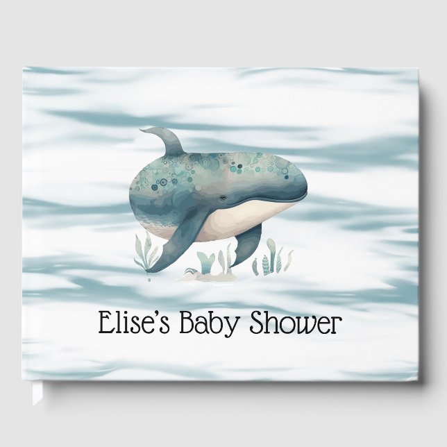 Watercolor Blue Whale Boy Baby Dusche Gästebuch (Vorderseite)
