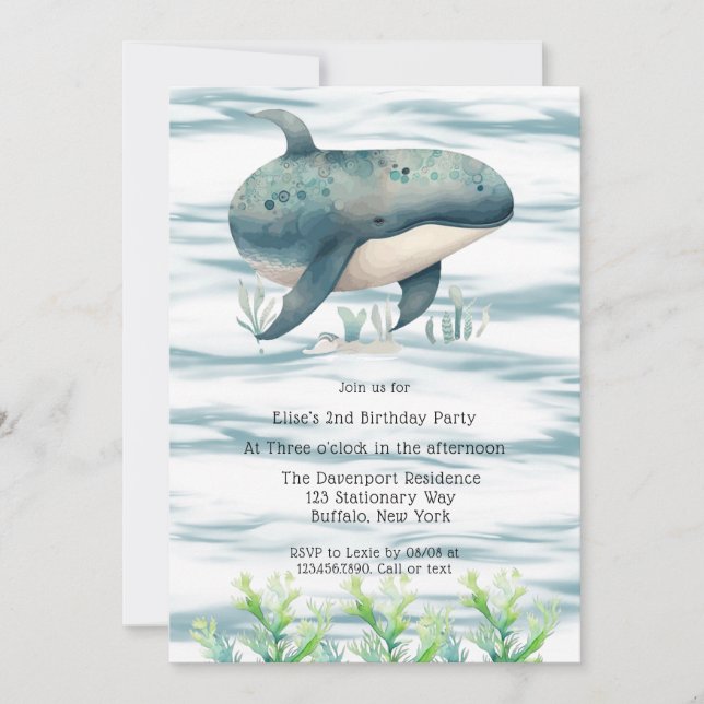 Watercolor Blue Whale Boy Baby Shower Einladung (Vorderseite)