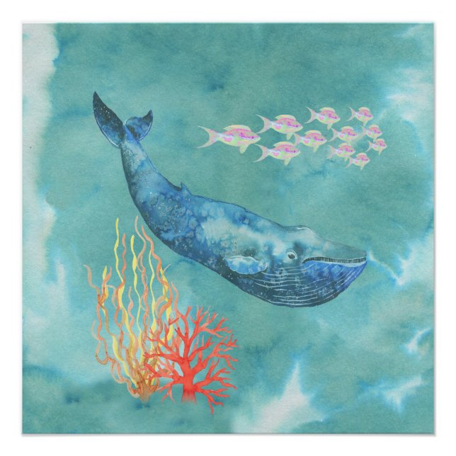 Watercolor Blue Whale ID368 Poster (Vorderseite)