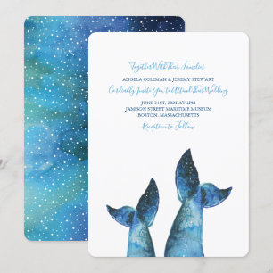 Watercolor Blue Whale Tale Wedding Einladung