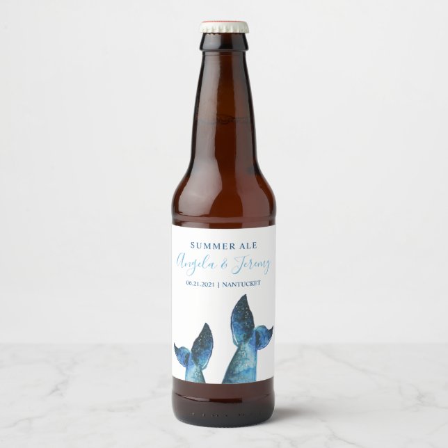 Watercolor Blue Whale Tales Bierflaschenetikett (Vorderseite)