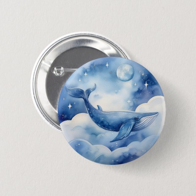 Watercolor Blue Whale Traum Button (Vorne & Hinten)