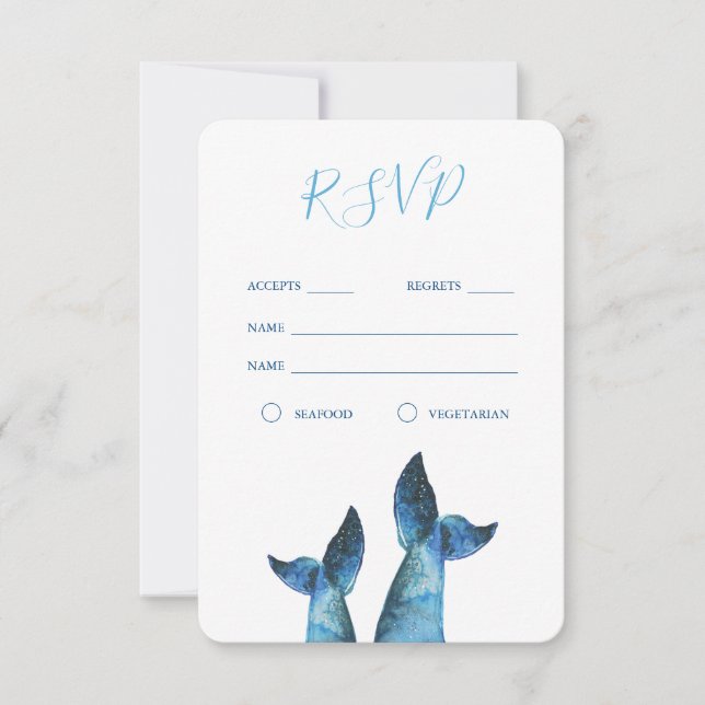 Watercolor Blue Whale Wedding RSVP Karte (Vorderseite)