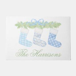 Watercolor Blue & White Christmas Strumpfs Fußmatte