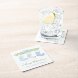 Watercolor Blue & White Christmas Strumpfs Rechteckiger Pappuntersetzer