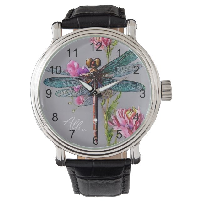 Watercolor Blue Wing Dragonfly Armbanduhr (Vorderseite)