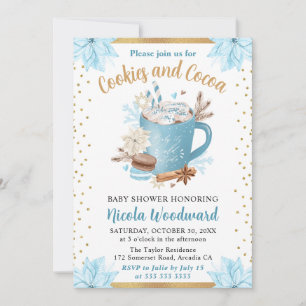 Watercolor-Blue Winter-Cookies und Kakao-Baby-Show Einladung