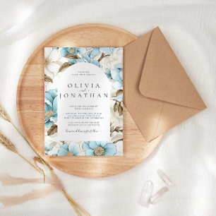Watercolor Blue Winter Floral Ästhetische Hochzeit Einladung