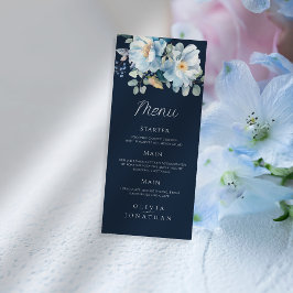 Watercolor Blue Winter Floral Wedding Menükarte
