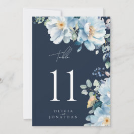 Watercolor Blue Winter Floral Wedding Tischnummer