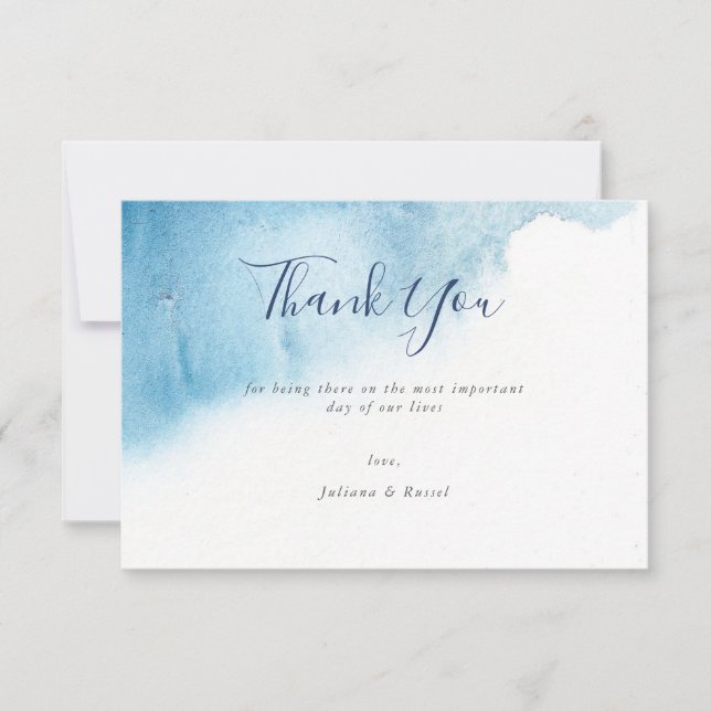Watercolor Blue Winter Wedding Danke Karte (Vorderseite)