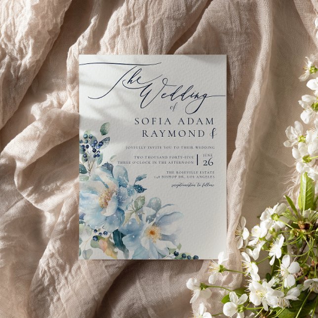 Watercolor Blue WInter Wedding Einladung (Von Creator hochgeladen)