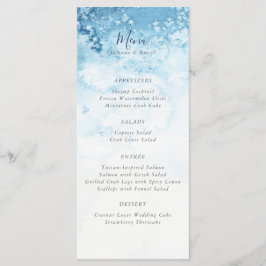 Watercolor Blue Winter Wedding Menu Menükarte