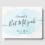 Watercolor Blue x Gold Bat Mitzvah Gästebuch<br><div class="desc">Dieses schicke und elegante Fledermaus mitzvah Gästebuch weist einen weißen Hintergrund mit türkisblauen Pinselstrichen in Aquarell und Imitat goldenen Spritzern auf. Personalisieren Sie es für Ihre Bedürfnisse. Mehr passende Produkte finden Sie in meinem Geschäft.</div>