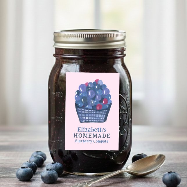 Watercolor Blueberry Basket Custom Homemade Jam Lebensmitteletikett (Watercolor Blueberry Basket Custom Homemade Jam Food Label
)