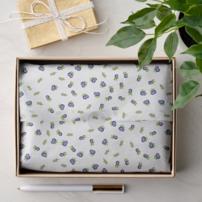 Watercolor Blueberry Floral Pattern Tissue Paper Seidenpapier (Geschenk)