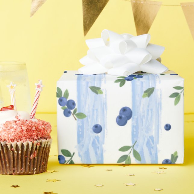Watercolor Blueberry Pattern Wrapping Paper Geschenkpapier (Geburtstagsparty)