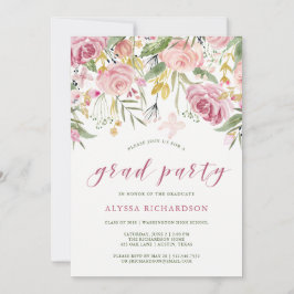 Watercolor blüht Rosa und GoldAbschluss-Party Einladung