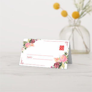 Watercolor Blume Double xi Chinese Hochzeitsrahmen Platzkarte
