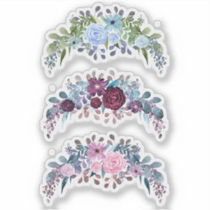 Watercolor-Blume retro Vintages Blau Blumenwreath Aufkleber