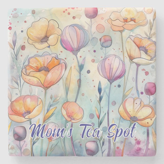 Watercolor Blume Square Untersetzer (Vorderseite)