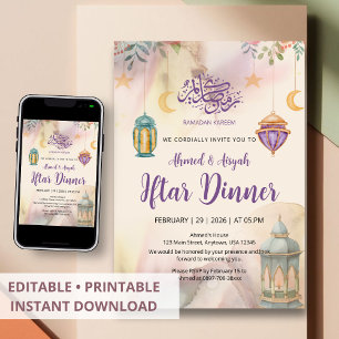 Watercolor Blumelaternen Iftar-Einladung Einladung