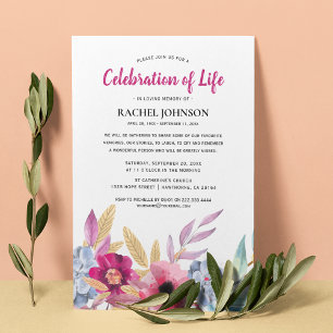 Watercolor Blumen Gedenkfeier Lebensfeier Einladung