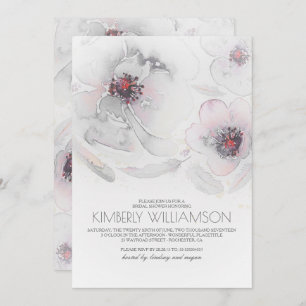 Watercolor-Blumen graues rosa Boho Brautparty Einladung