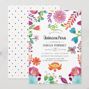 Watercolor-Blumen-Mexikanische Fiesta Quinceañera Einladung