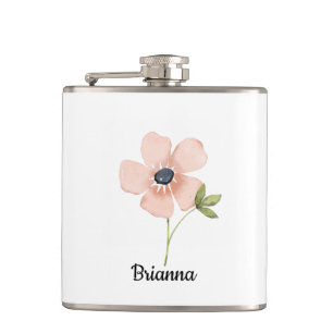 Watercolor-Blumen-Name mit rosafarbenem Schimmer Flachmann