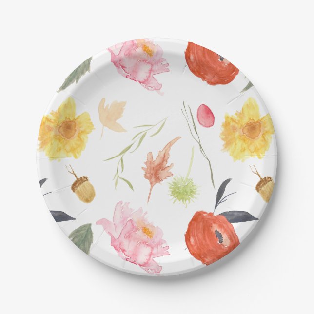 Watercolor-Blumen Pappteller (Vorderseite)